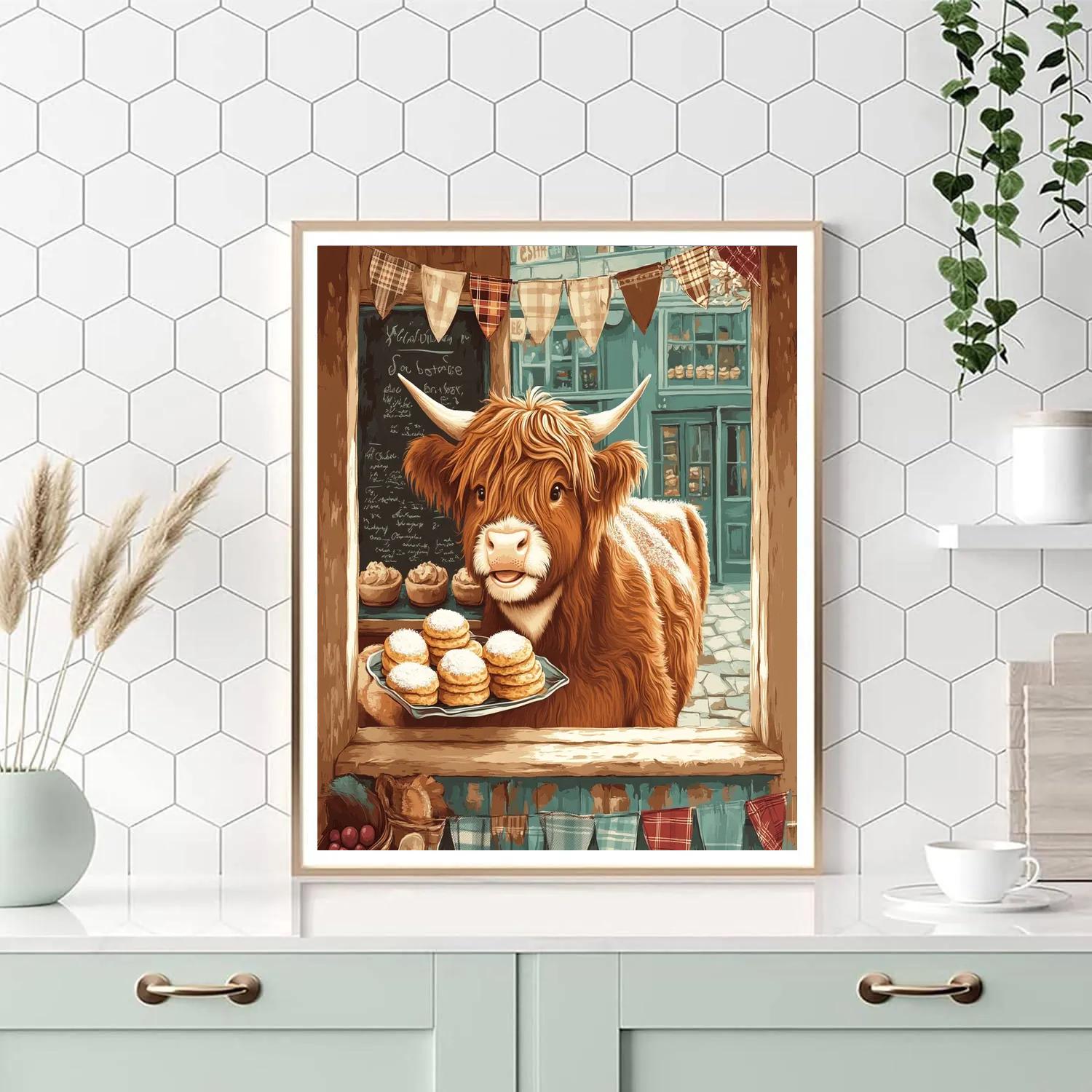 Highland Cow Bakery Window Display paint by number