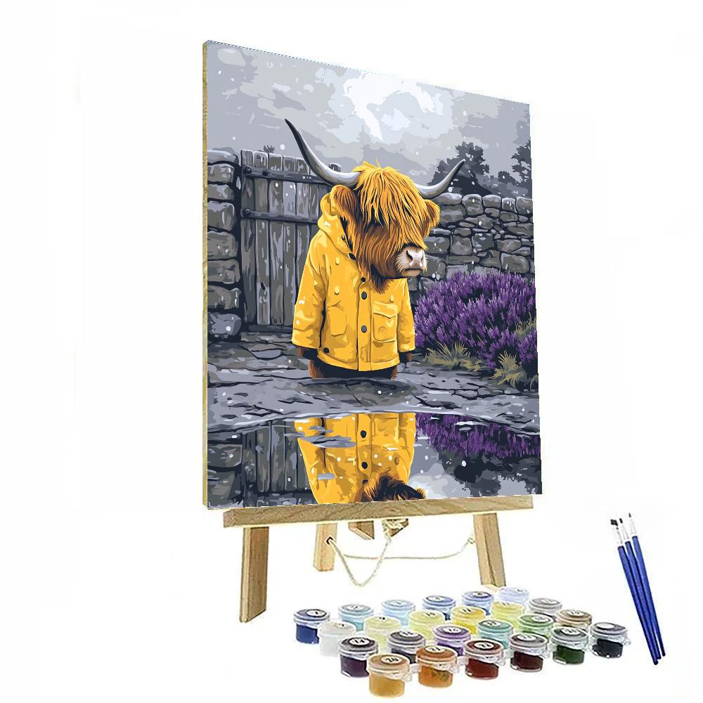 Highland Cow Raincoat Puddle Portrait painting number kit