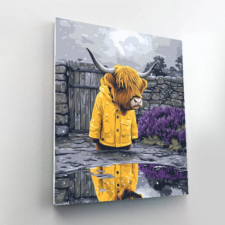 Highland Cow Raincoat Puddle Portrait painting number kit