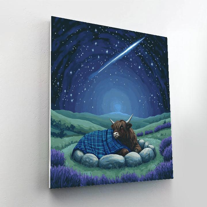 Highland Cow Stargazer On Stone Circle DIY paint by numbers