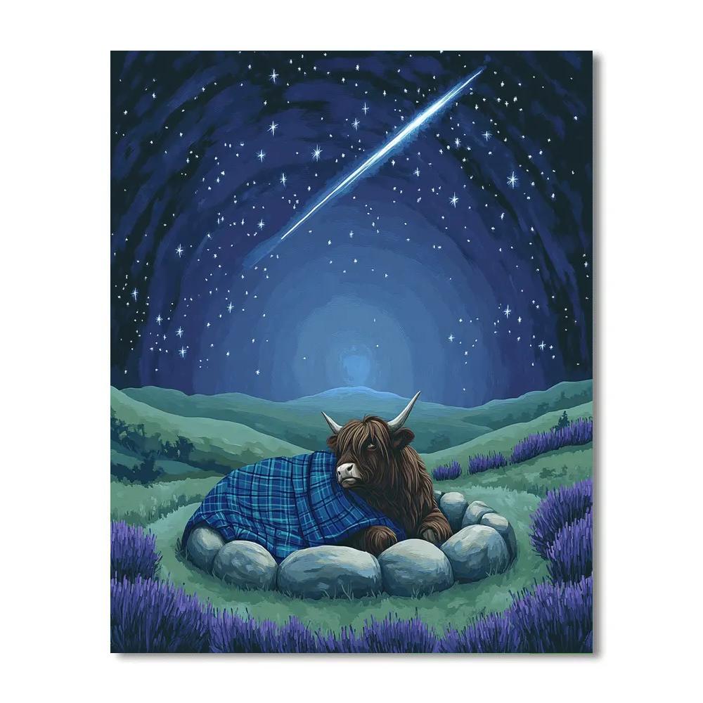 Highland Cow Stargazer On Stone Circle DIY paint by numbers