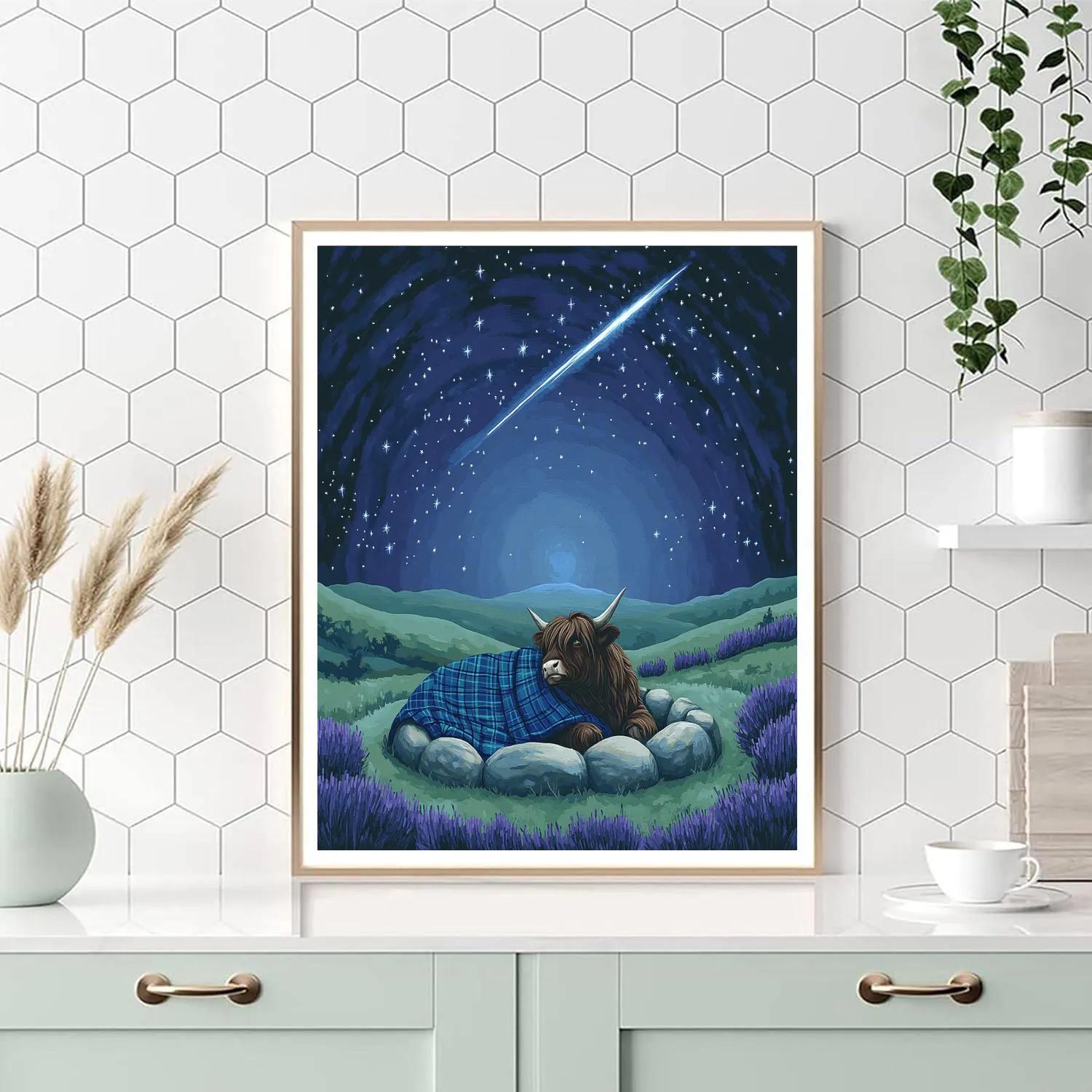 Highland Cow Stargazer On Stone Circle DIY paint by numbers