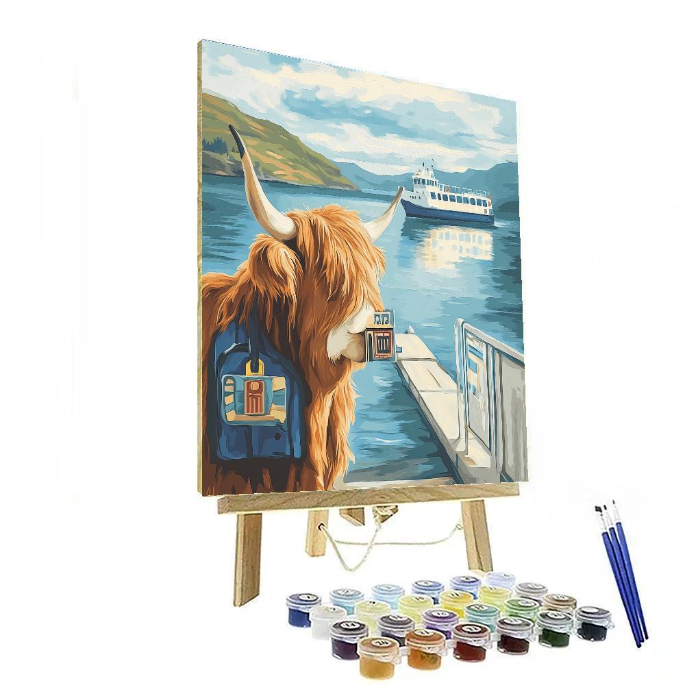Highland Cow Ferry Ticket Collector Number painting