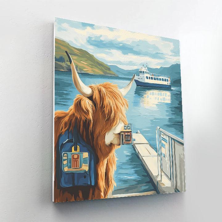 Highland Cow Ferry Ticket Collector Number painting