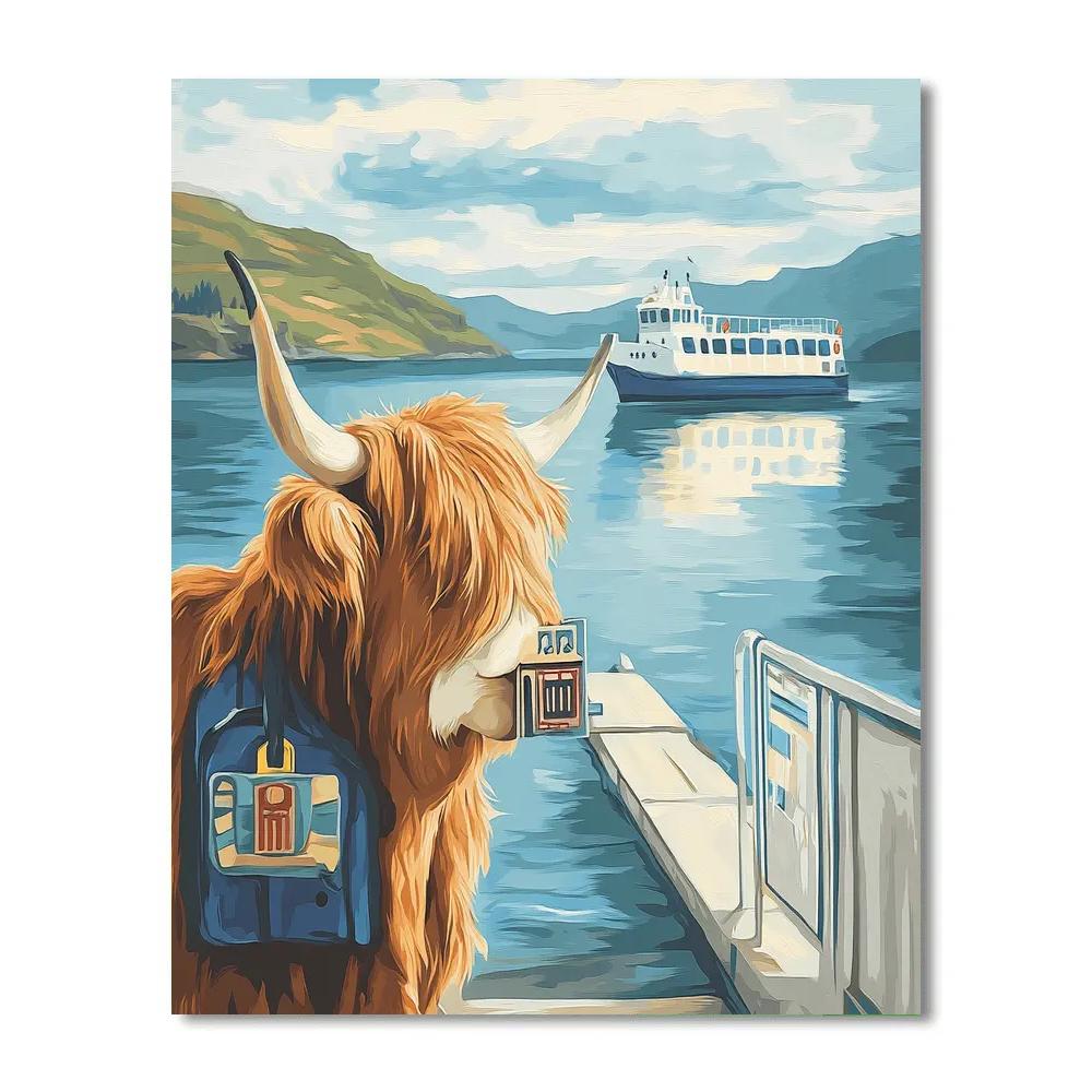 Highland Cow Ferry Ticket Collector Number painting