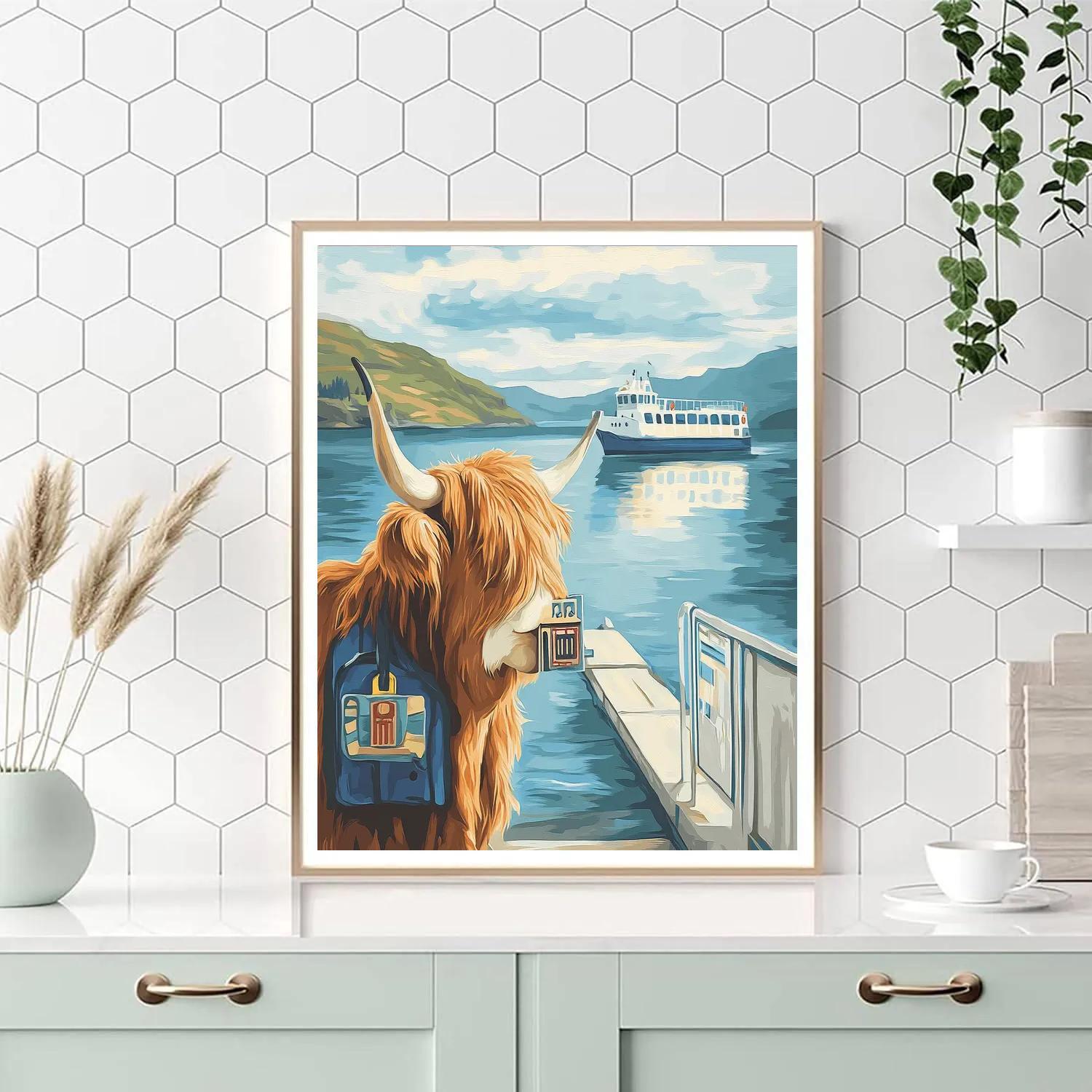Highland Cow Ferry Ticket Collector Number painting