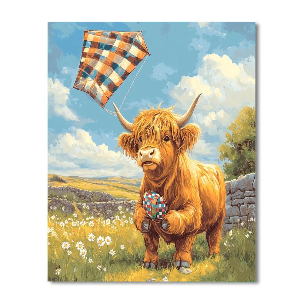 Highland Cow Meadow Kite Steward Numbered painting kits