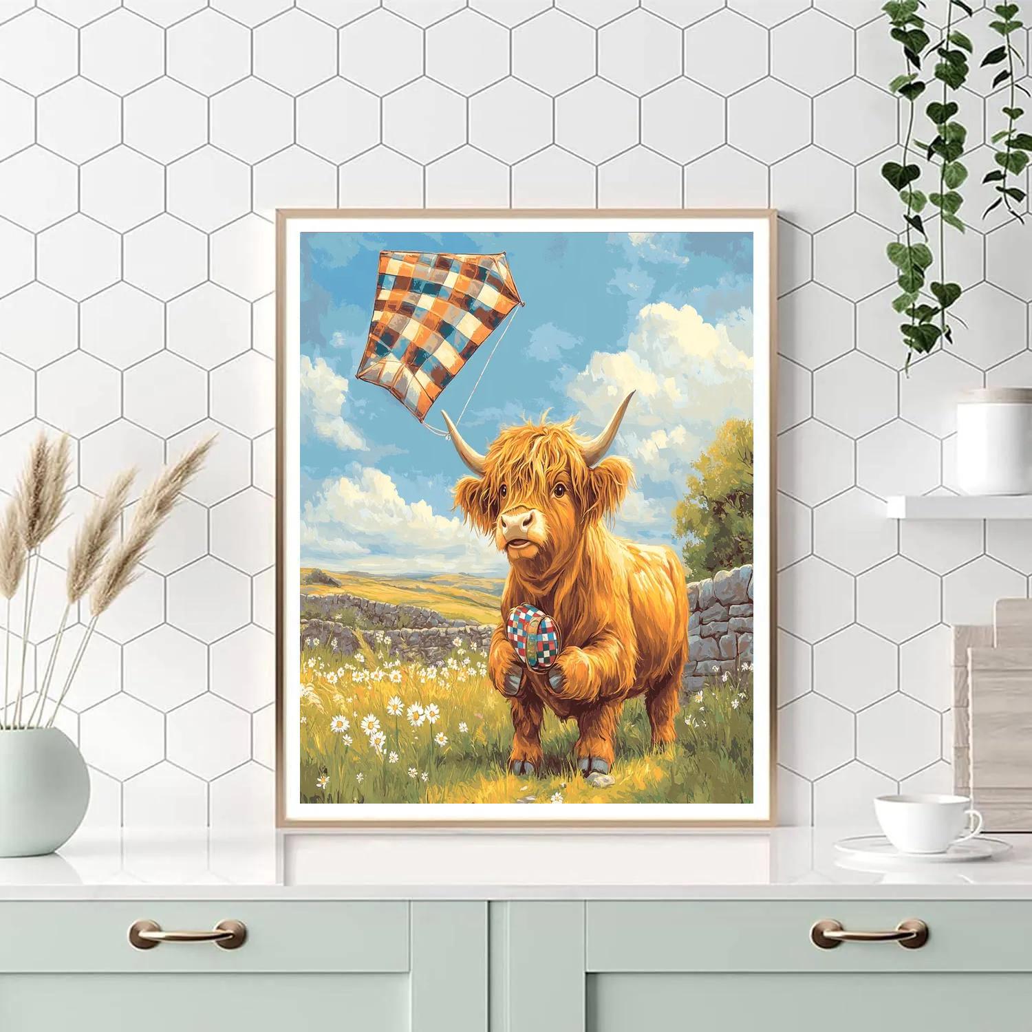 Highland Cow Meadow Kite Steward Numbered painting kits