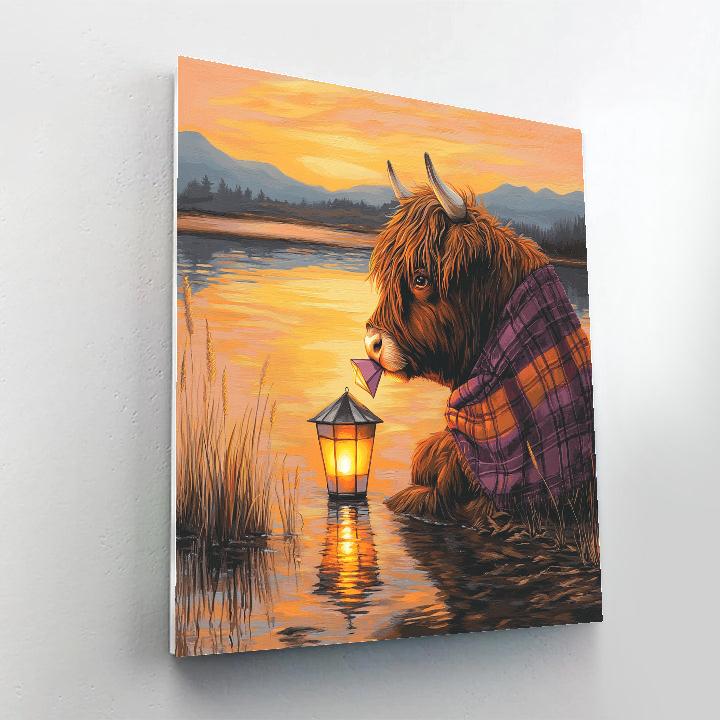Highland Cow Lochside Lantern Picnic Numbered painting kits