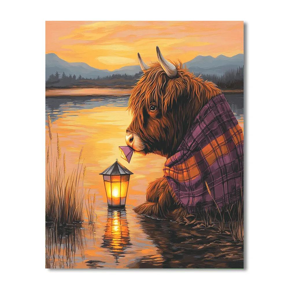 Highland Cow Lochside Lantern Picnic Numbered painting kits