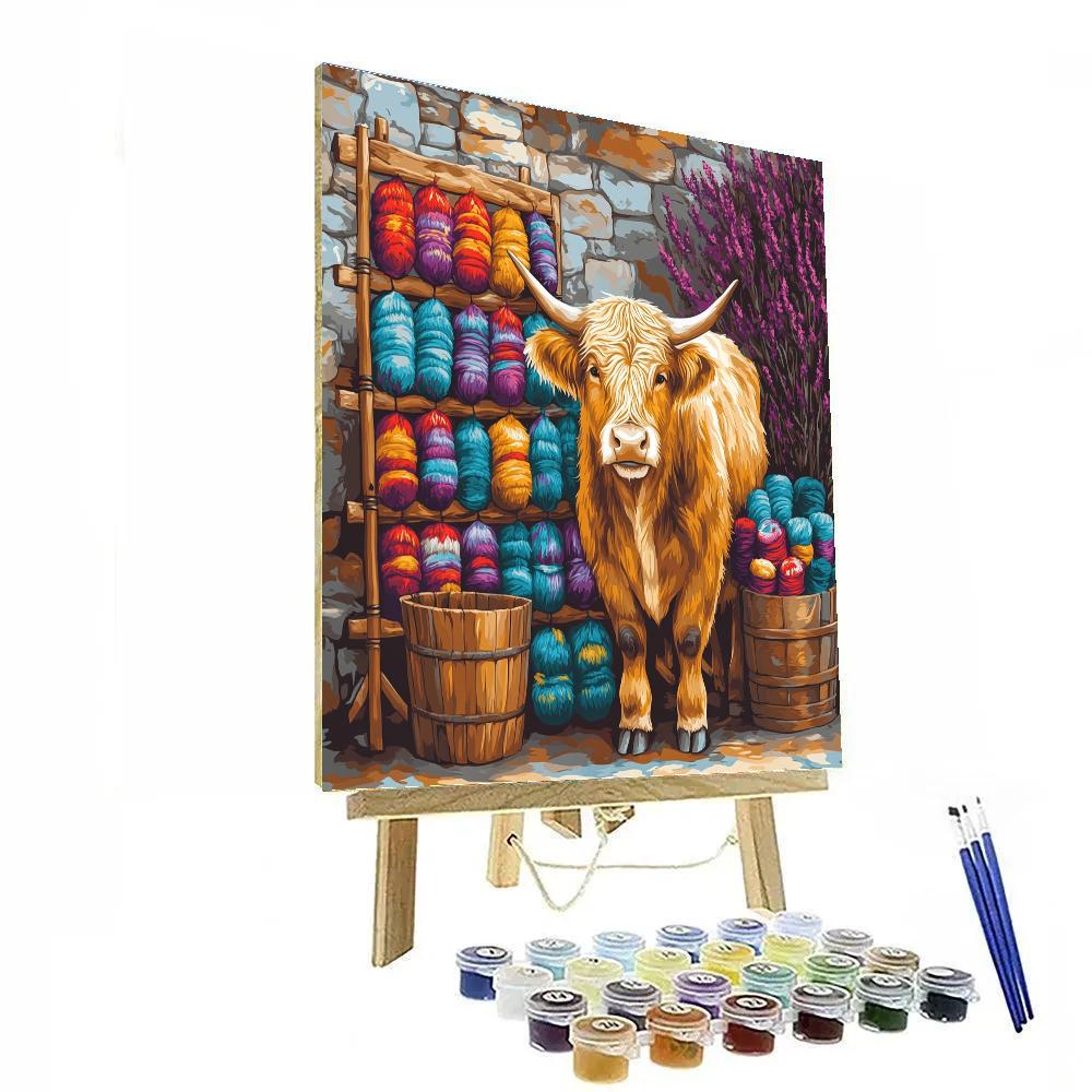 Highland Cow Artisan Wool Dye Day Painting by numbers kit
