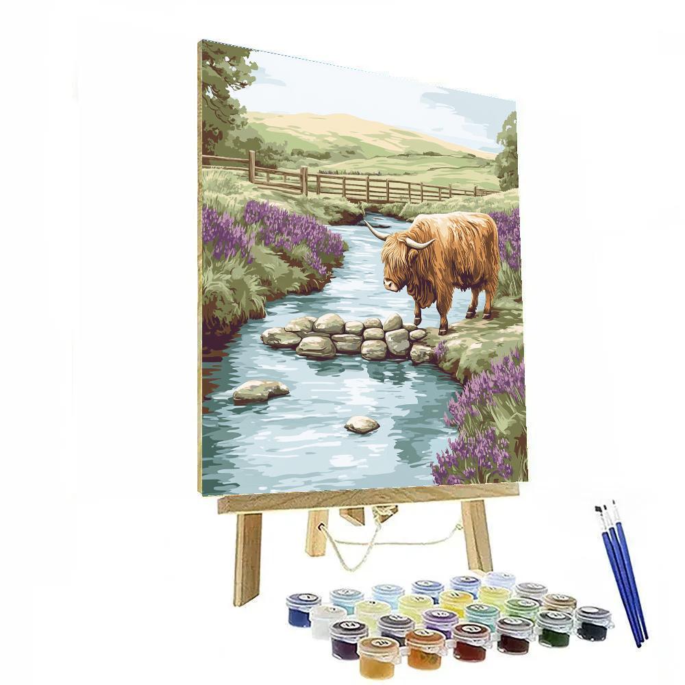 Highland Cow Bridge Builder At The Burn painting number kit