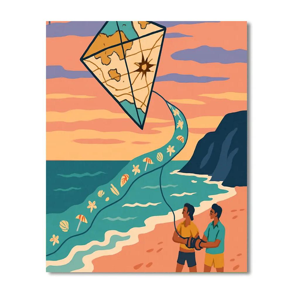 Kite Map Beach Mosaic Painting by numbers kit