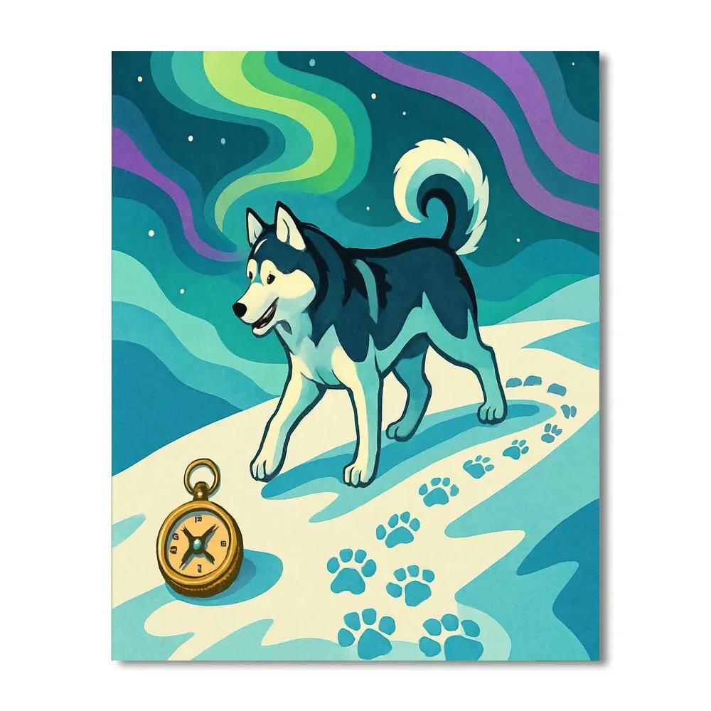 Aurora Trail Dog Compass Number painting