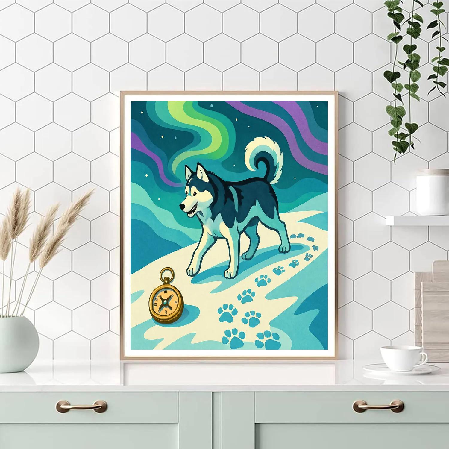 Aurora Trail Dog Compass Number painting