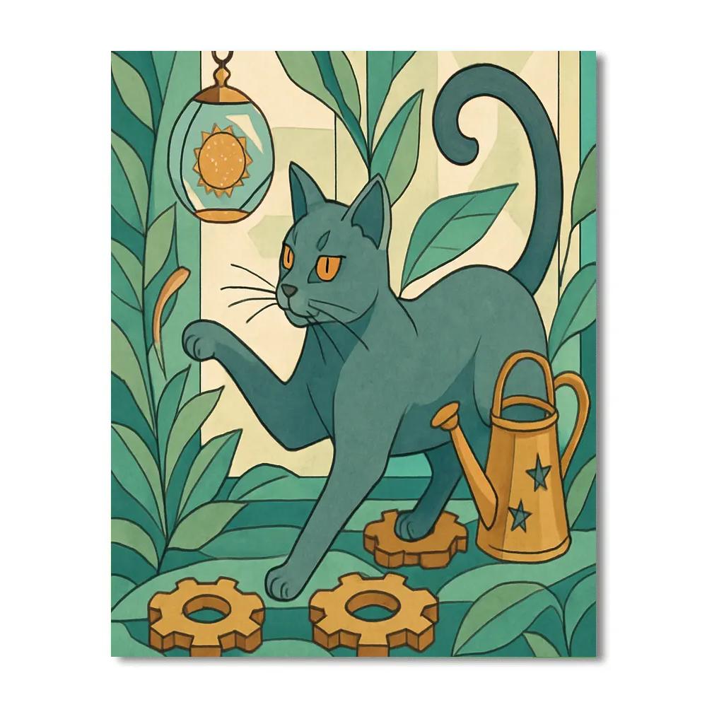 Cat In The Clockwork Greenhouse paint by number