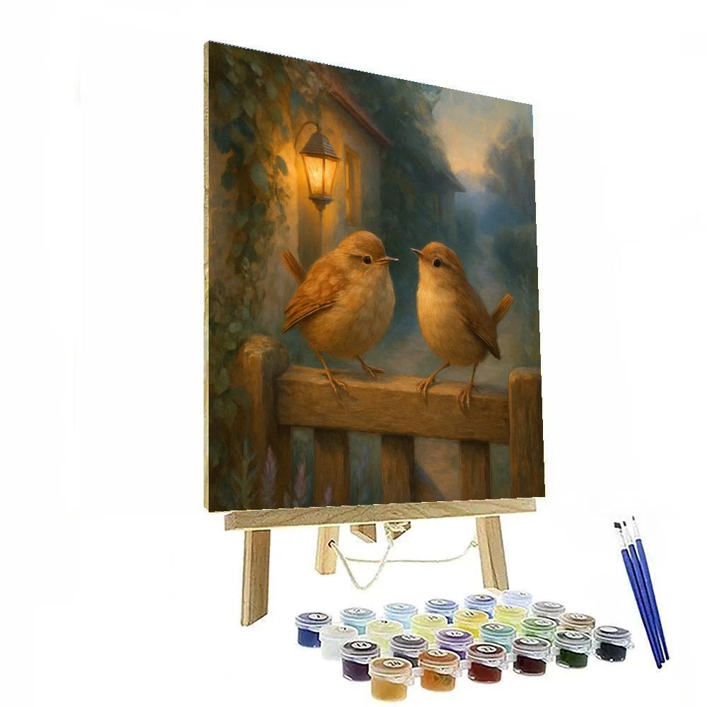 Lantern Light Wrens At The Cottage Gate paint by number