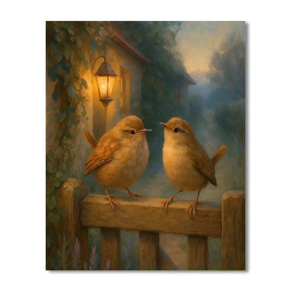 Lantern Light Wrens At The Cottage Gate paint by number