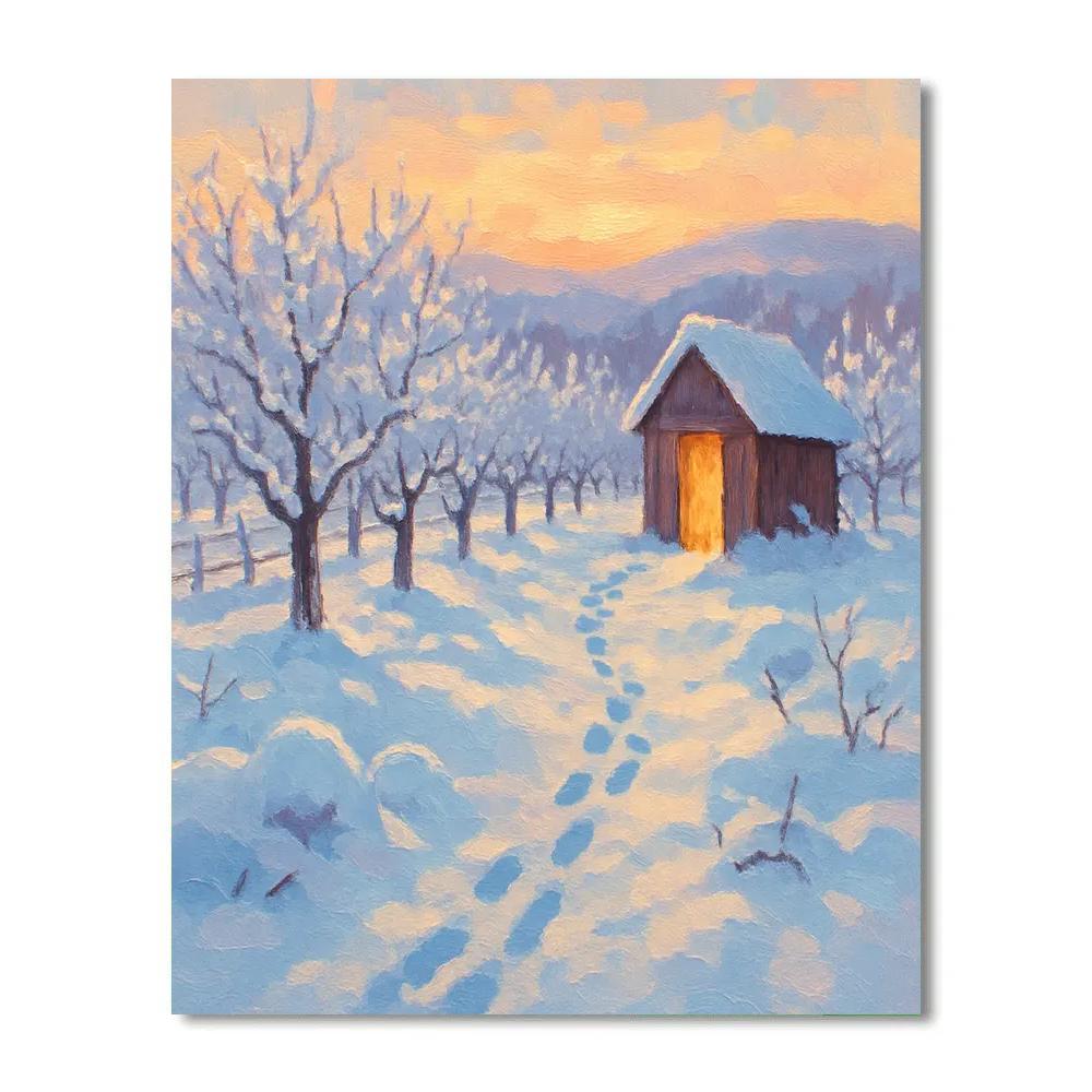 Sunrise Over The Quiet Snow Orchard Painting by numbers kit