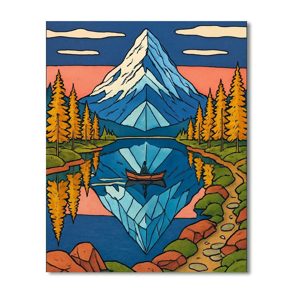 Alpine Mirror Lake Under Mountain Light paint by numbers