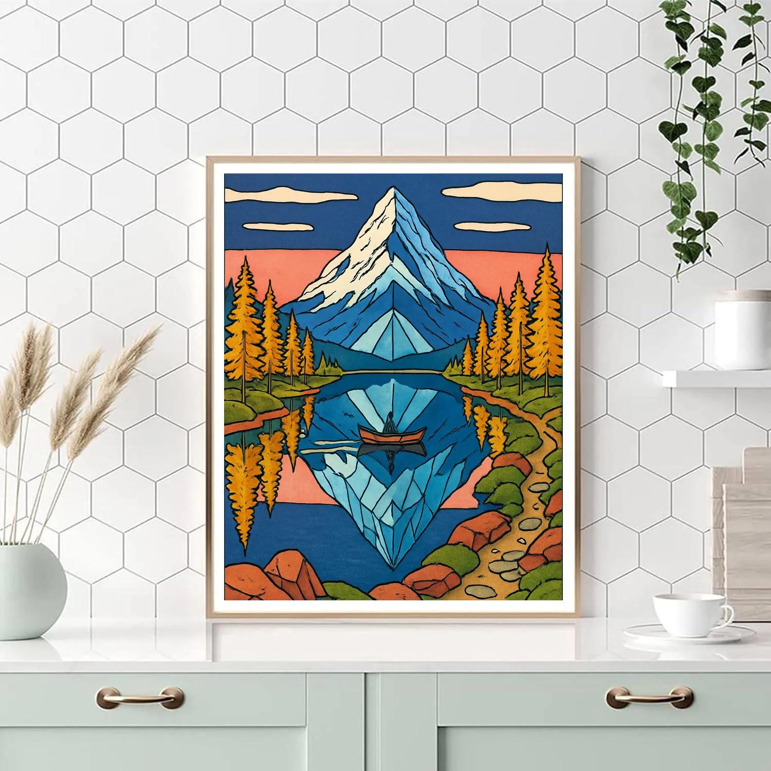 Alpine Mirror Lake Under Mountain Light paint by numbers