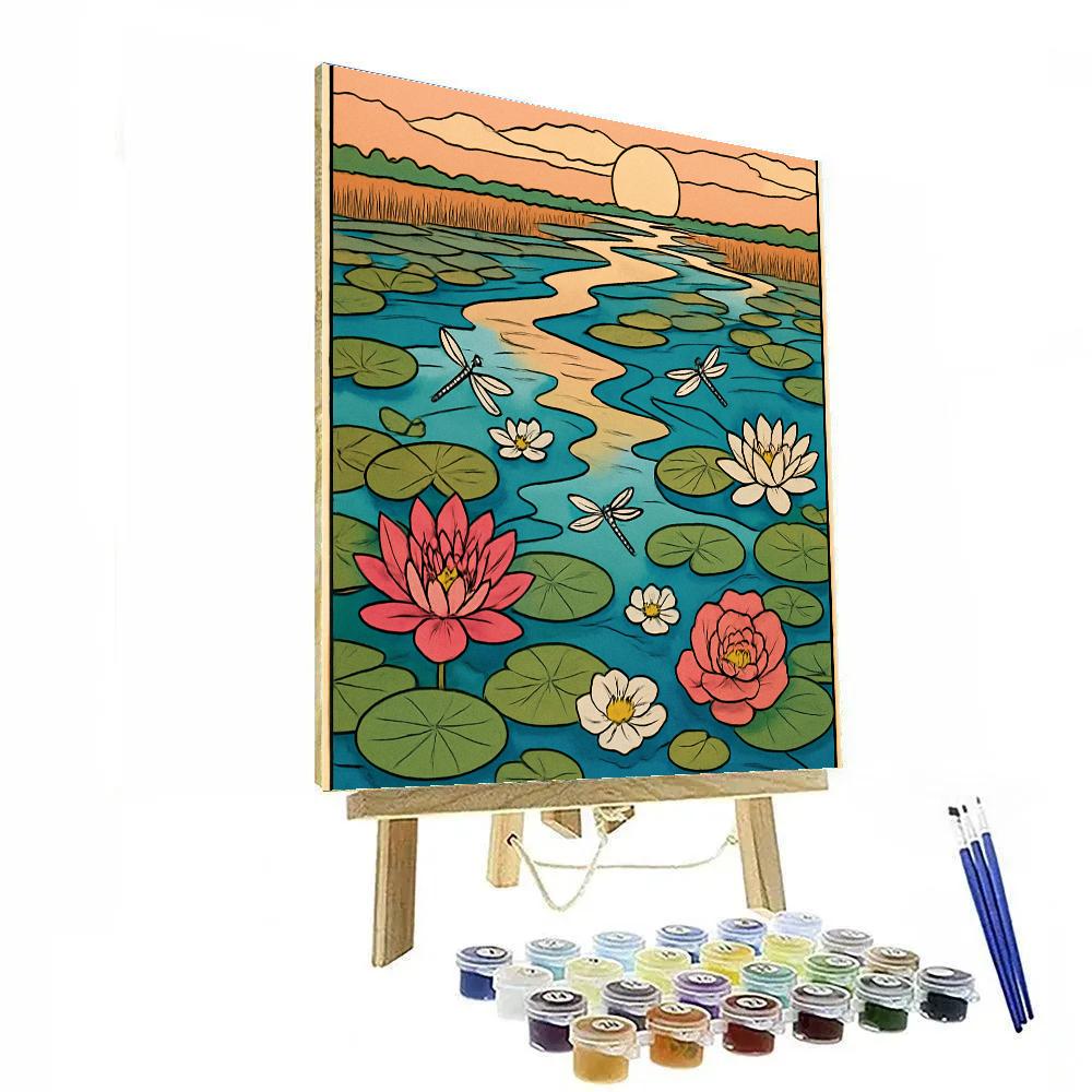 River Delta With Floating Flowers paint by numbers