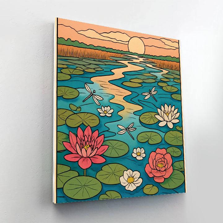 River Delta With Floating Flowers paint by numbers