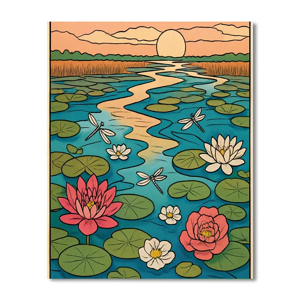 River Delta With Floating Flowers paint by numbers