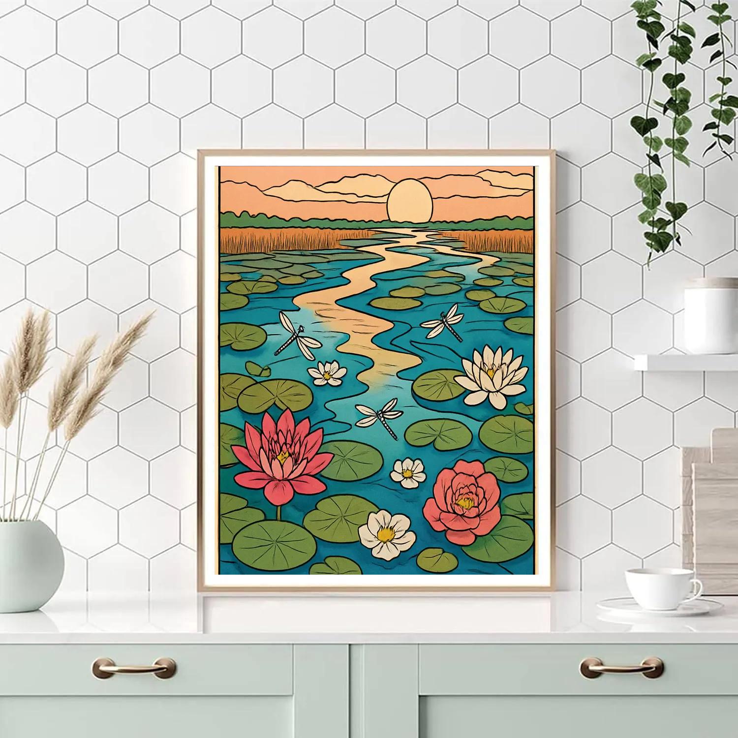River Delta With Floating Flowers paint by numbers