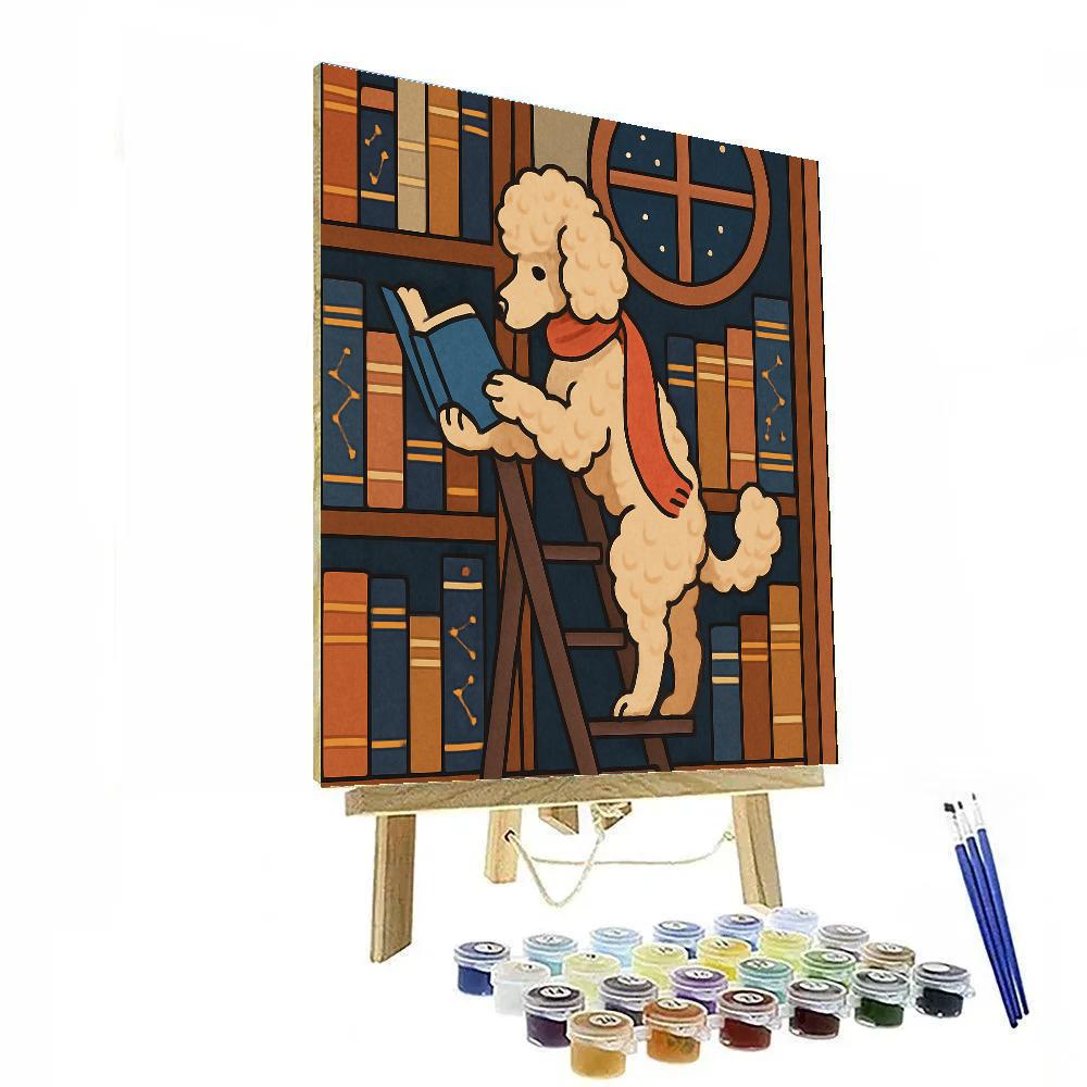 Starlit Library With Dog Companion Number painting
