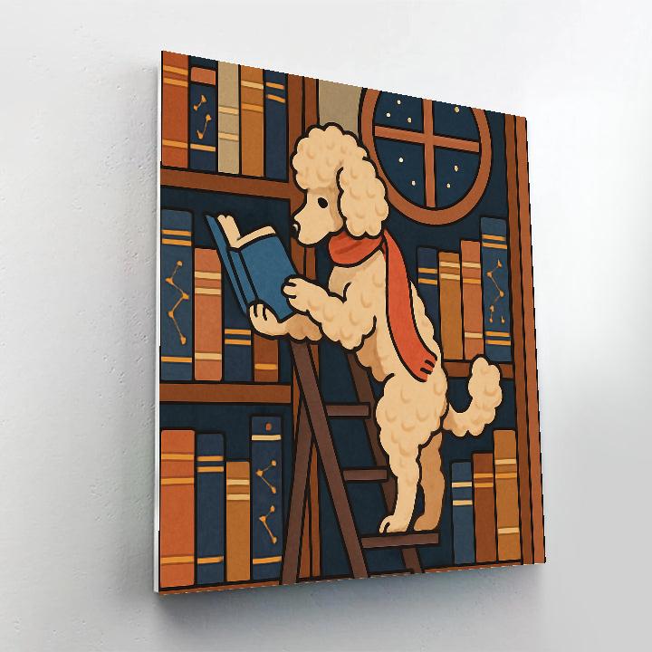 Starlit Library With Dog Companion Number painting