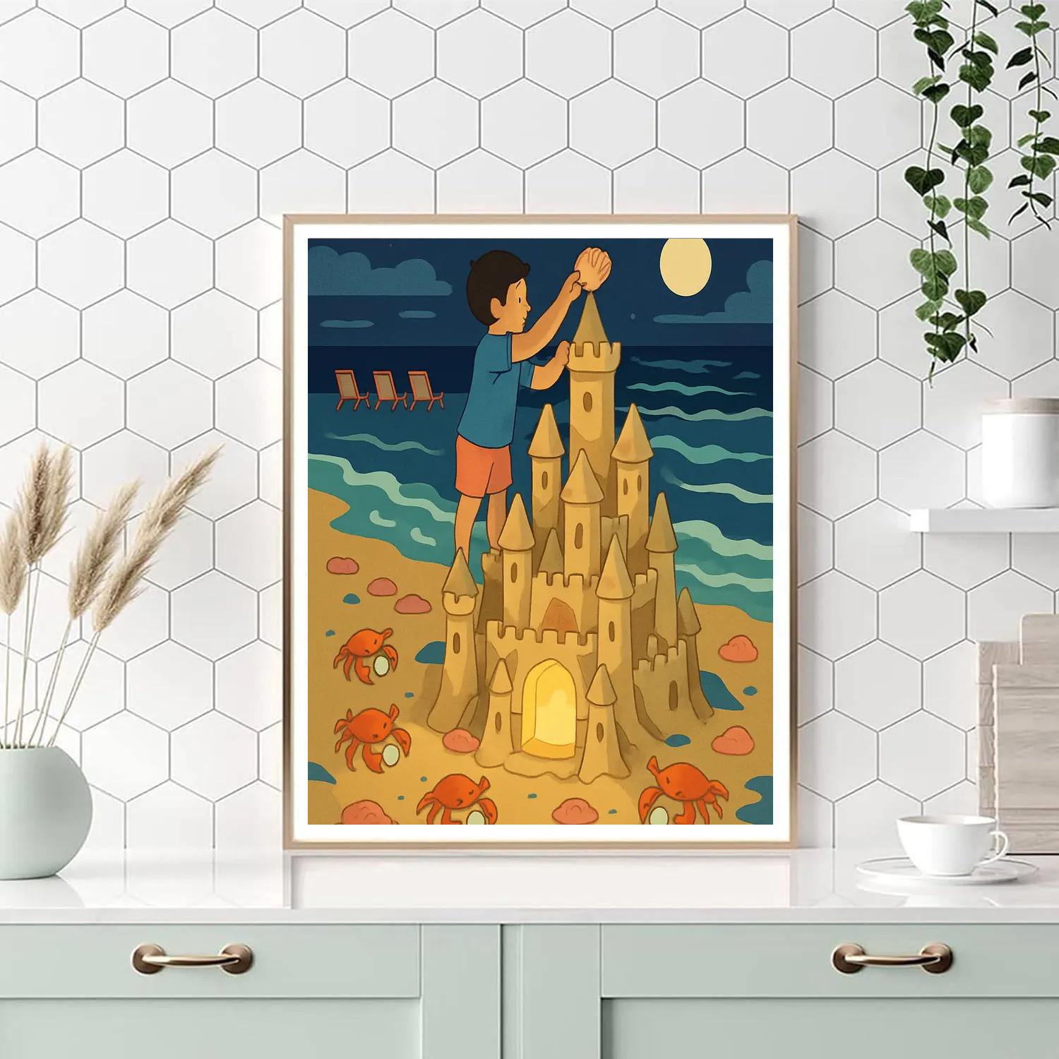 Moonlit Sandcastle At The Beach Paint by numbers kits