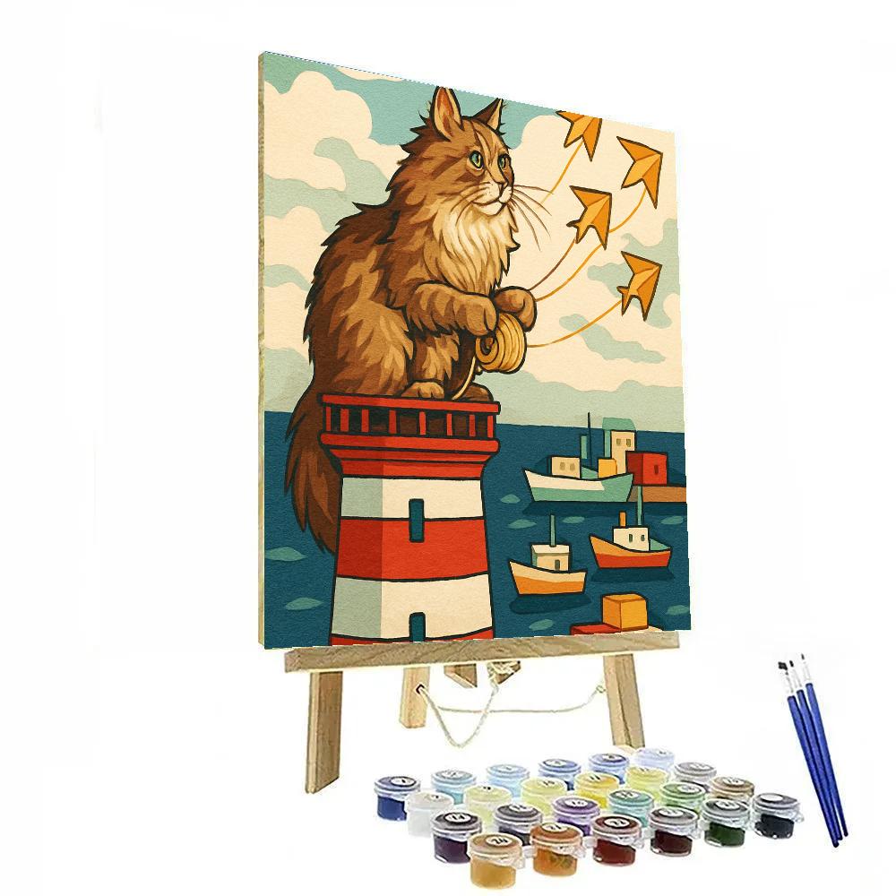 Paper Kite Harbor With A Lighthouse Cat Paint by numbers art