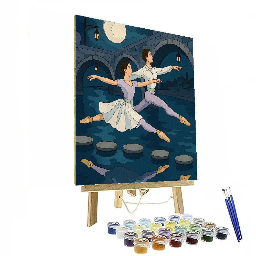 Moonlit Canal With Ballet Reflections Number painting