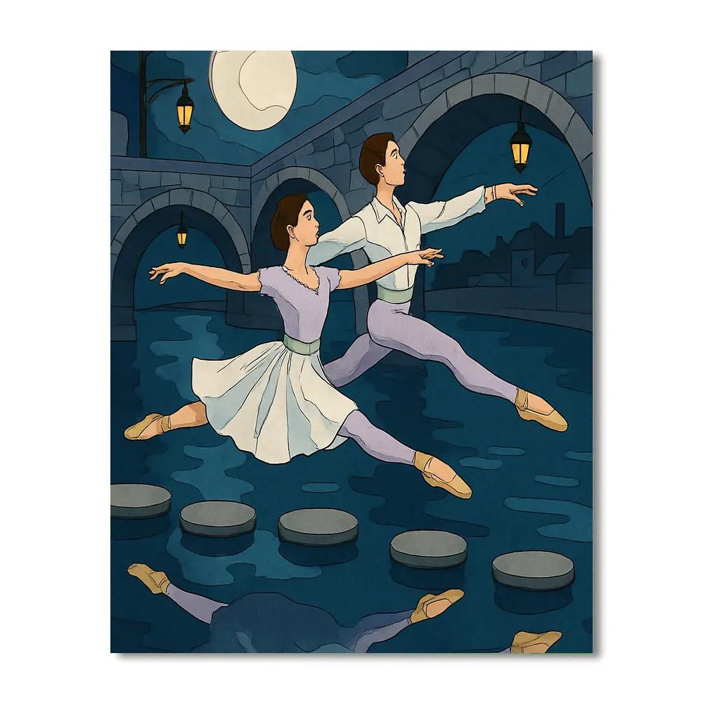 Moonlit Canal With Ballet Reflections Number painting