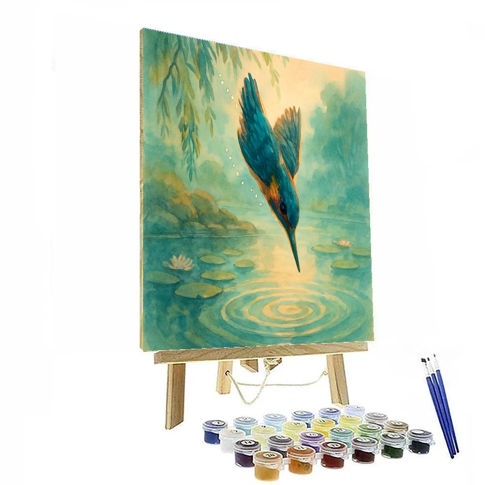Kingfisher Splash Over The Willow Mirror paint by color