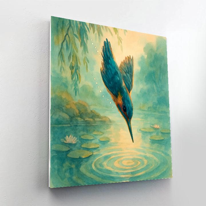 Kingfisher Splash Over The Willow Mirror paint by color