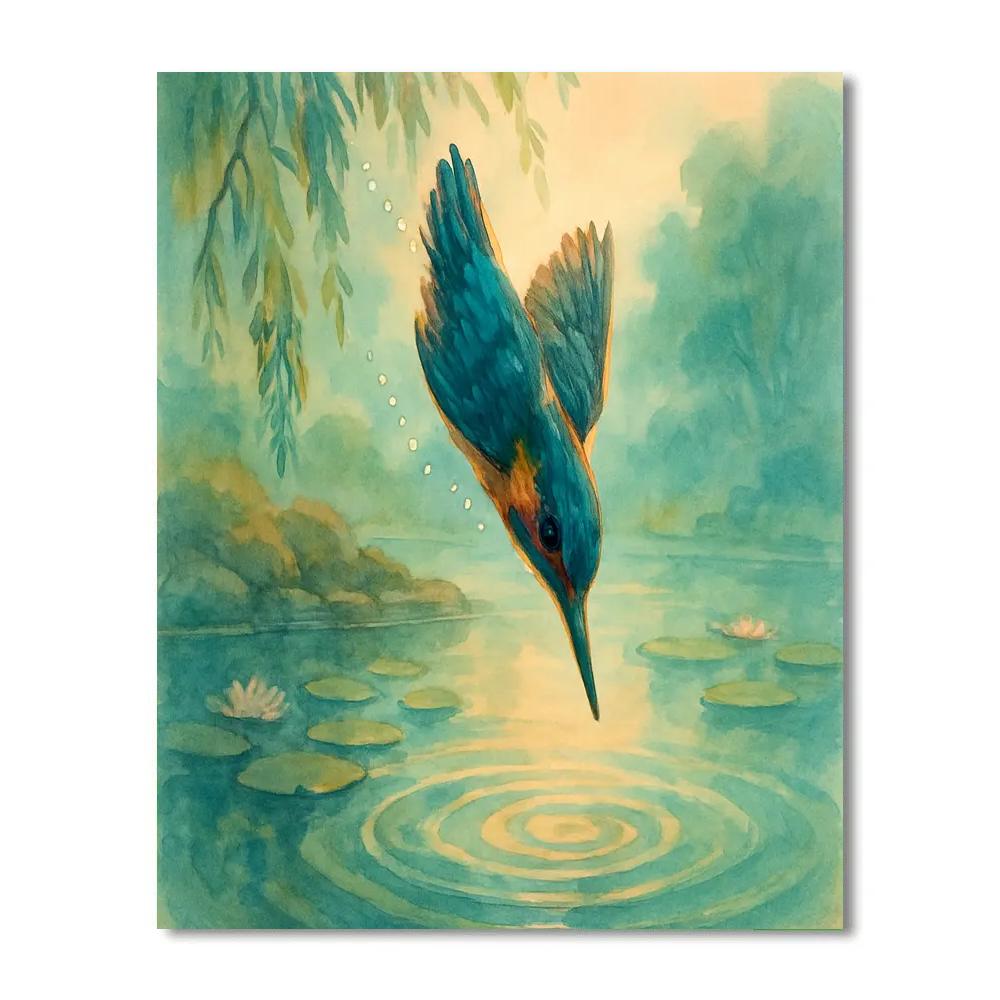 Kingfisher Splash Over The Willow Mirror paint by color