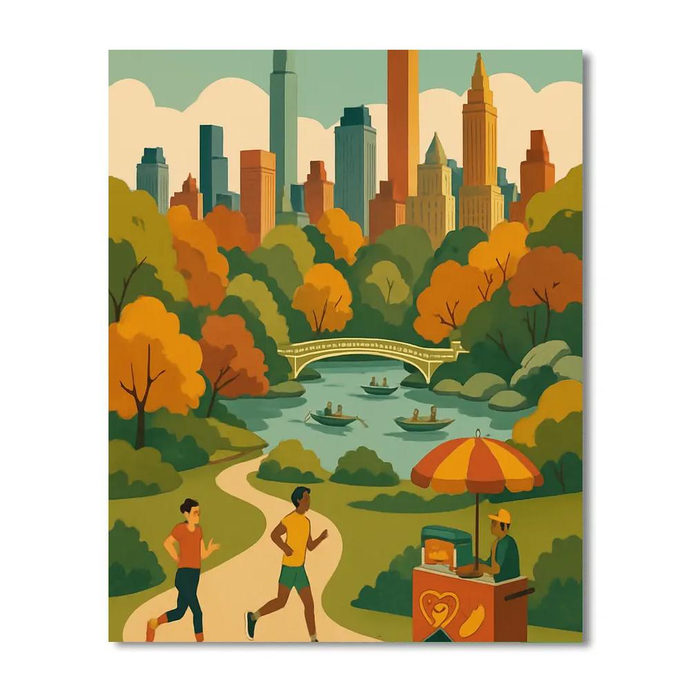 Skyline Over Central Park New York Crafted paint by color