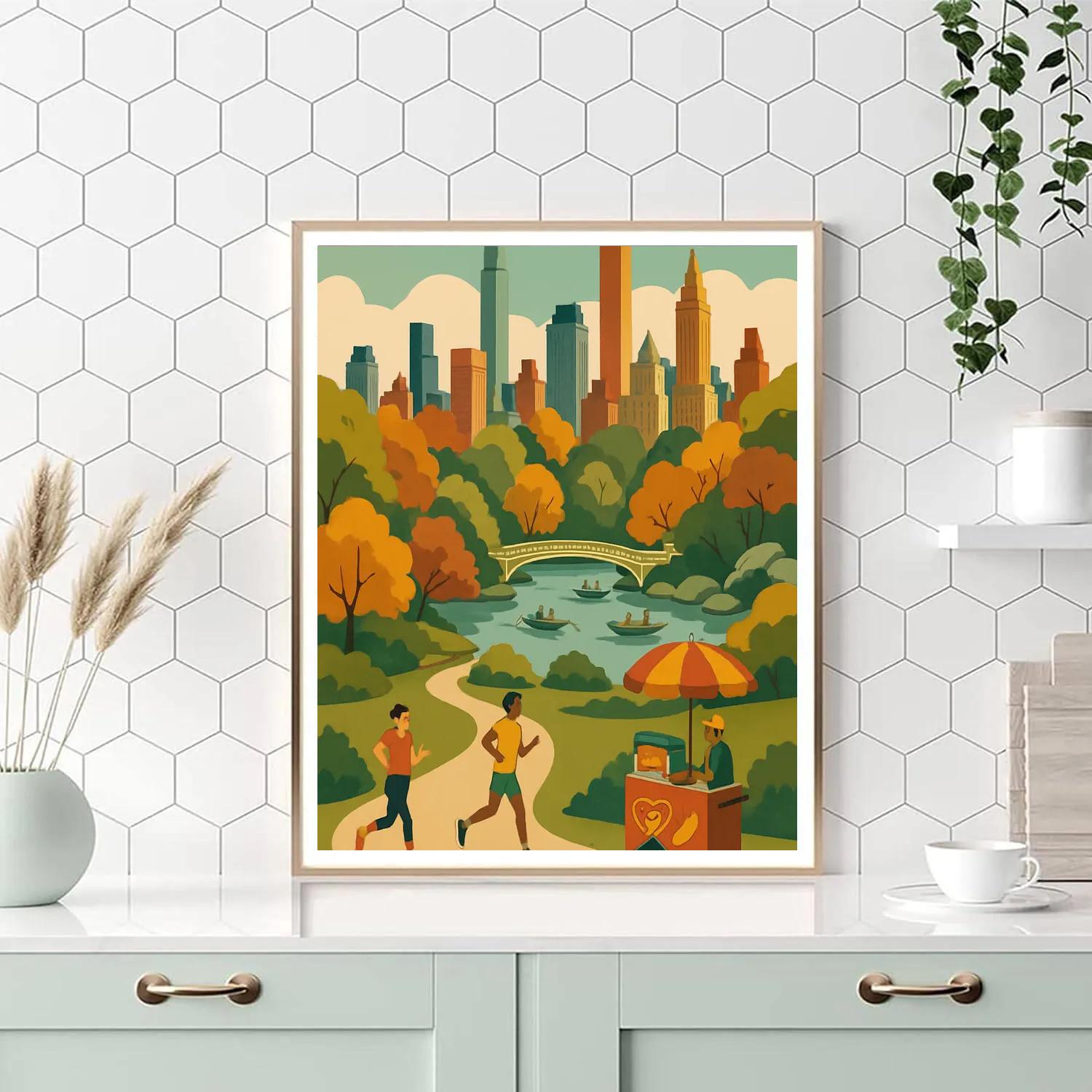 Skyline Over Central Park New York Crafted paint by color