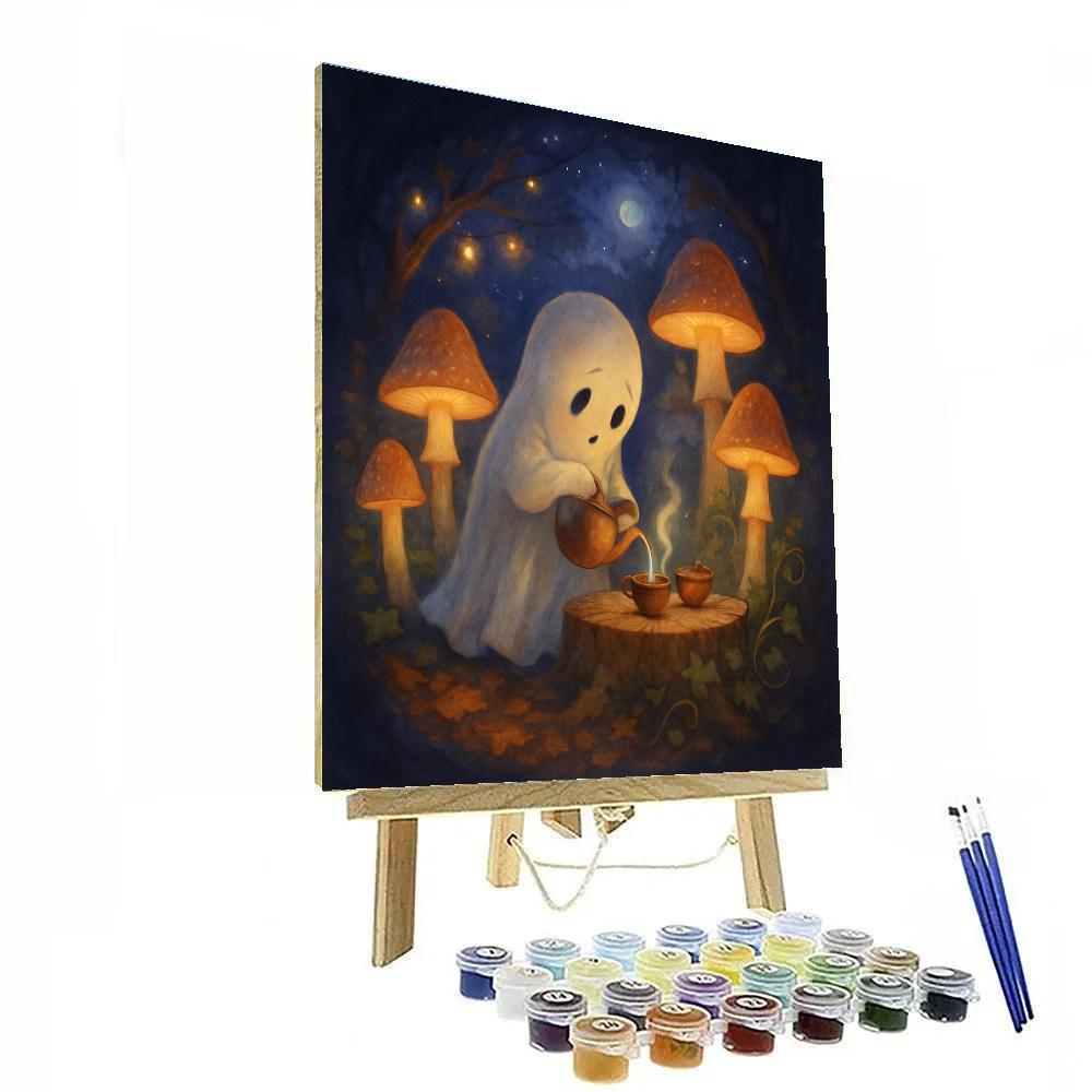 Moonlit Mushroom Garden Tea With A Shy Ghost DIY paint by numbers