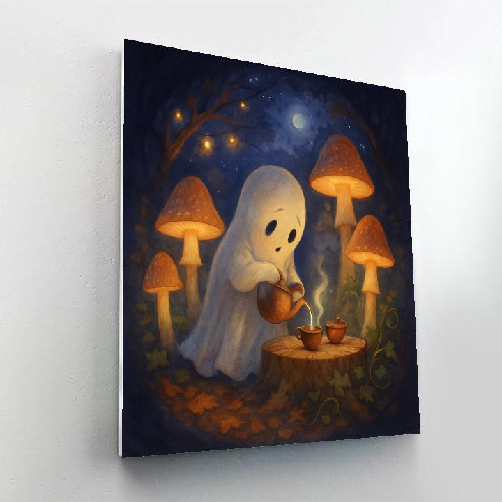 Moonlit Mushroom Garden Tea With A Shy Ghost DIY paint by numbers