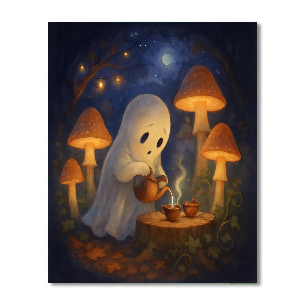 Moonlit Mushroom Garden Tea With A Shy Ghost DIY paint by numbers