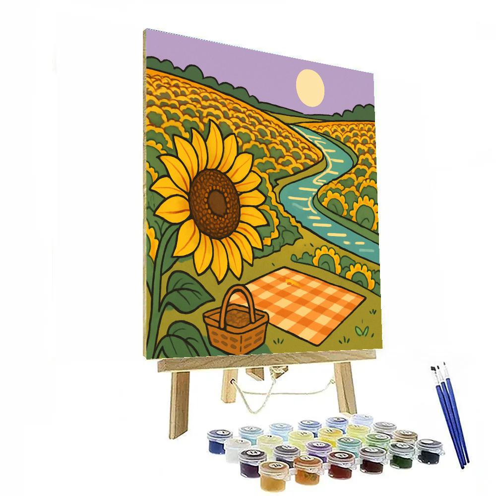 Riverbank Picnic With Sunflower Lightmap paint by color