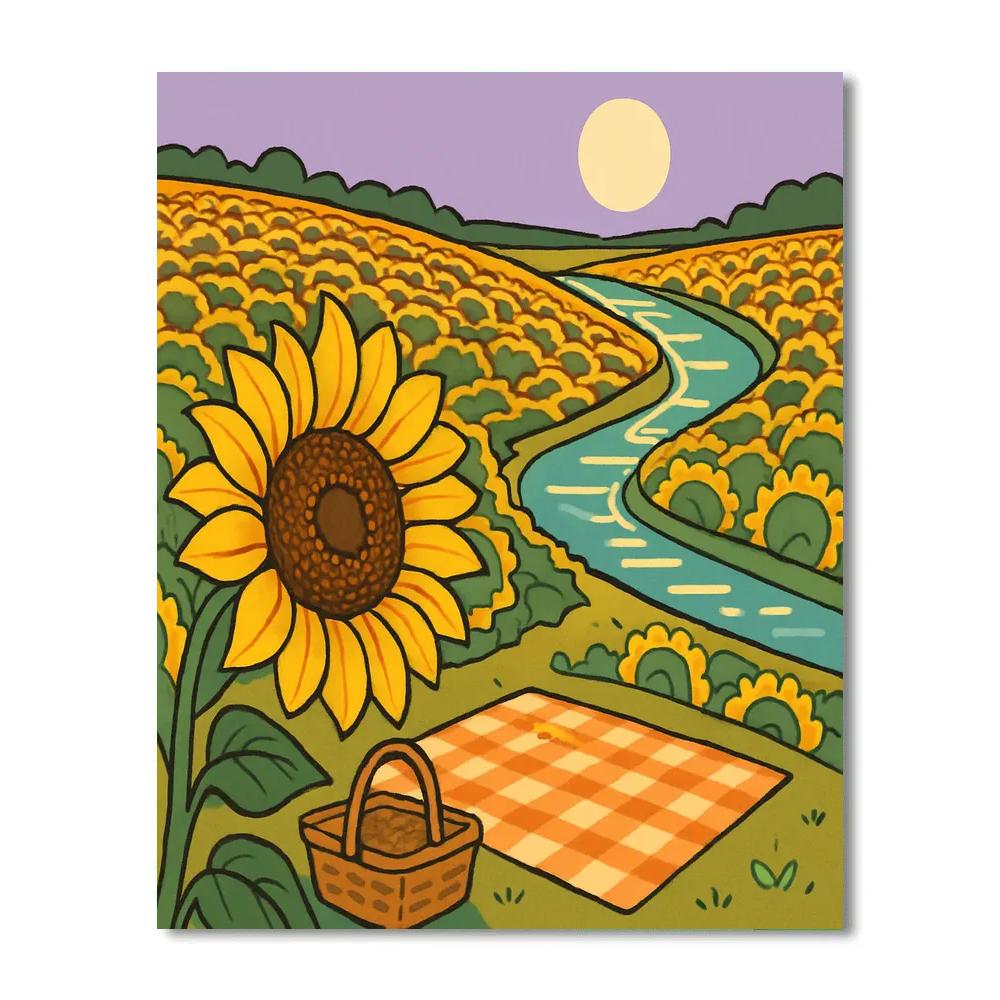 Riverbank Picnic With Sunflower Lightmap paint by color