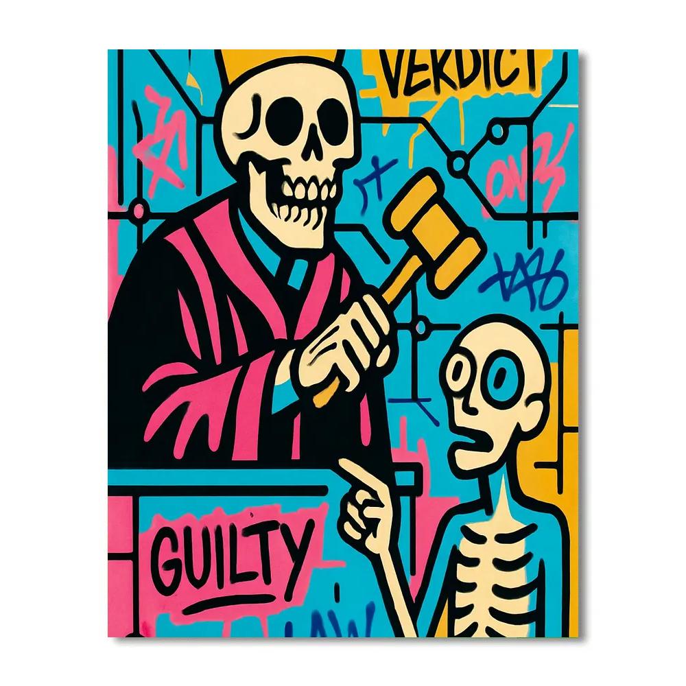 Neon Courtroom Basquiat Allegory paint by numbers