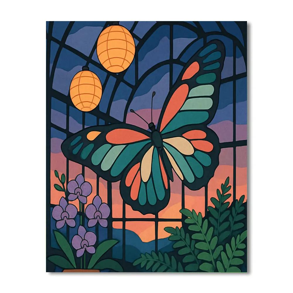 Lanternlit Conservatory Butterfly Dreamscape Numbered painting kits
