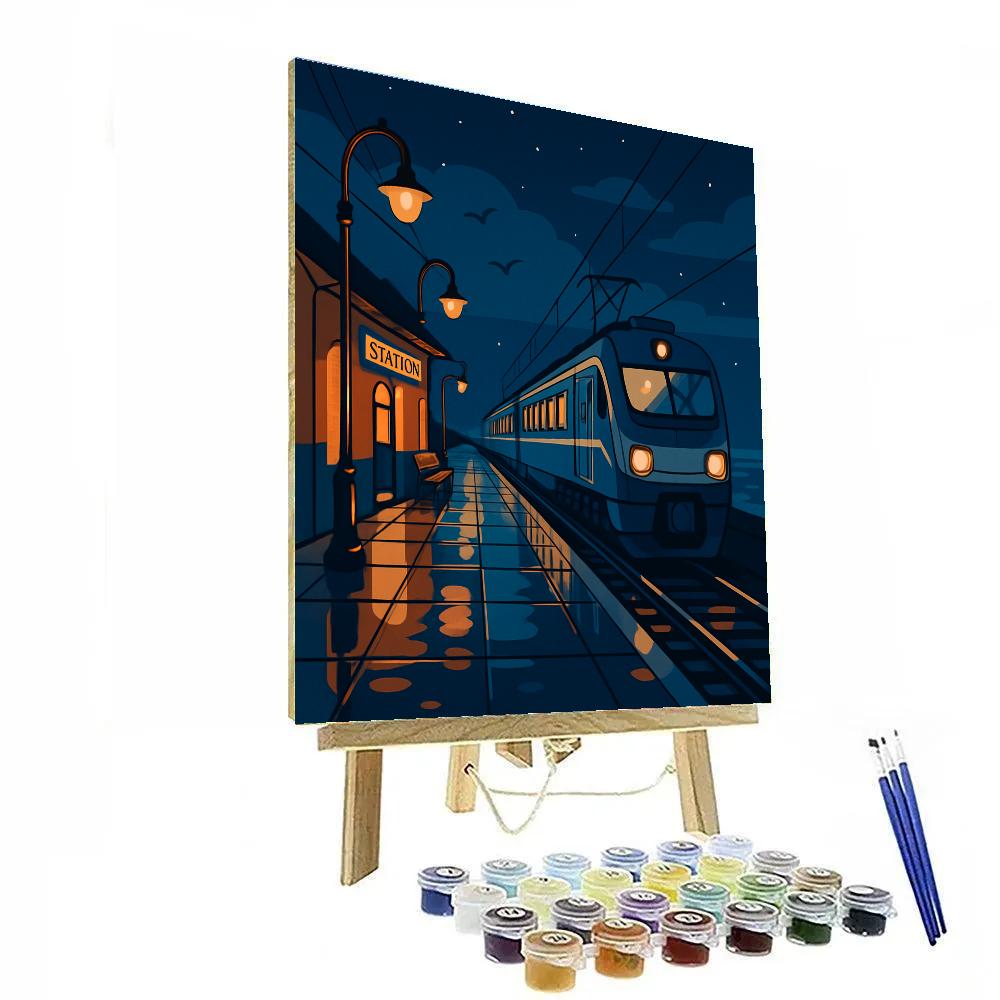 Midnight Platform With Train Reflections paint by numbers