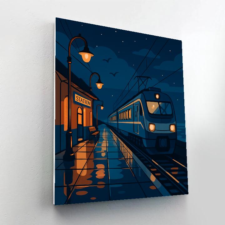 Midnight Platform With Train Reflections paint by numbers