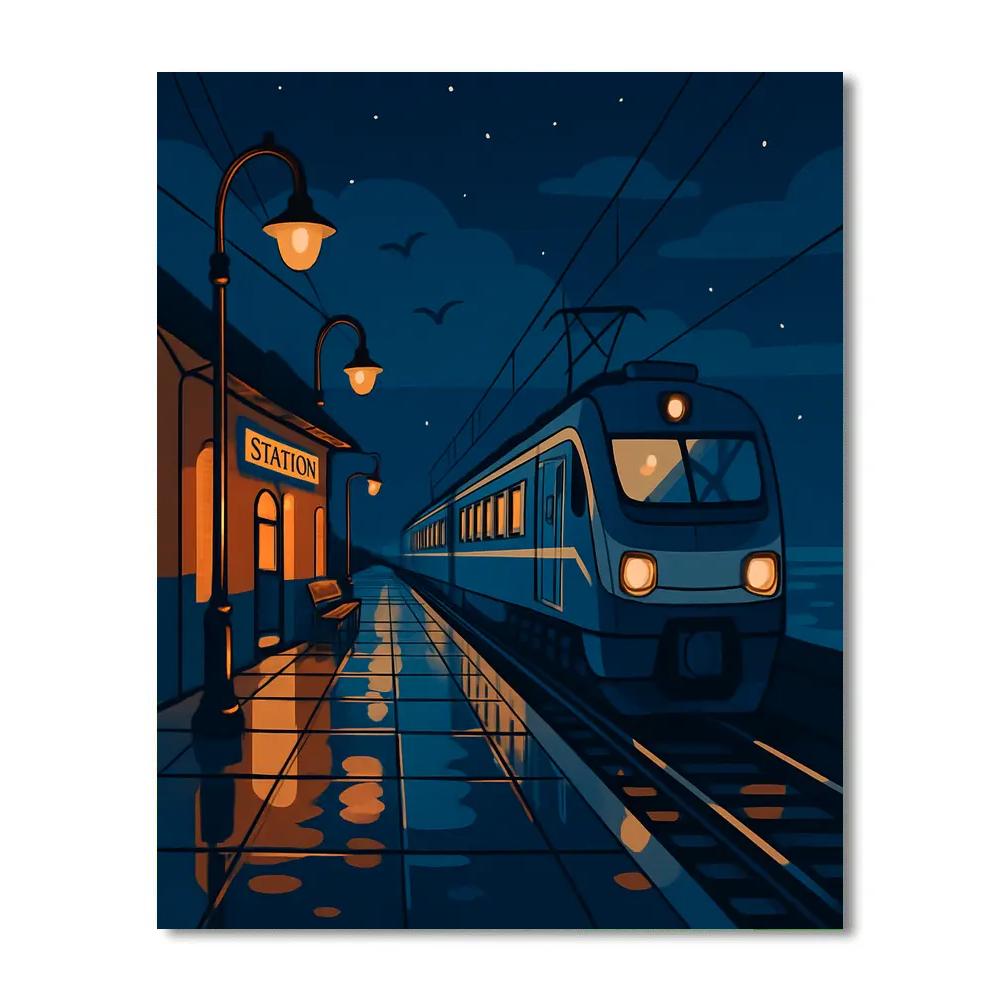 Midnight Platform With Train Reflections paint by numbers